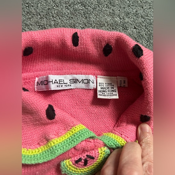 Price firm- Michael simon M watermelon 🍉 sweater cardigan easter valentines day - Picture 5 of 8